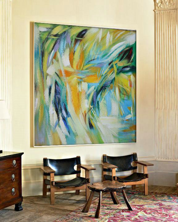Abstract Painting Extra Large Canvas Art,Oversized Contemporary Art,Large Wall Canvas,Yelloe,Green,Blue,White.etc